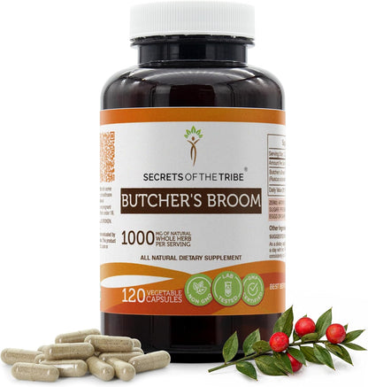 Secrets of the Tribe Butcher's Broom 1000 mg Dried Root, 120 Capsules, UK