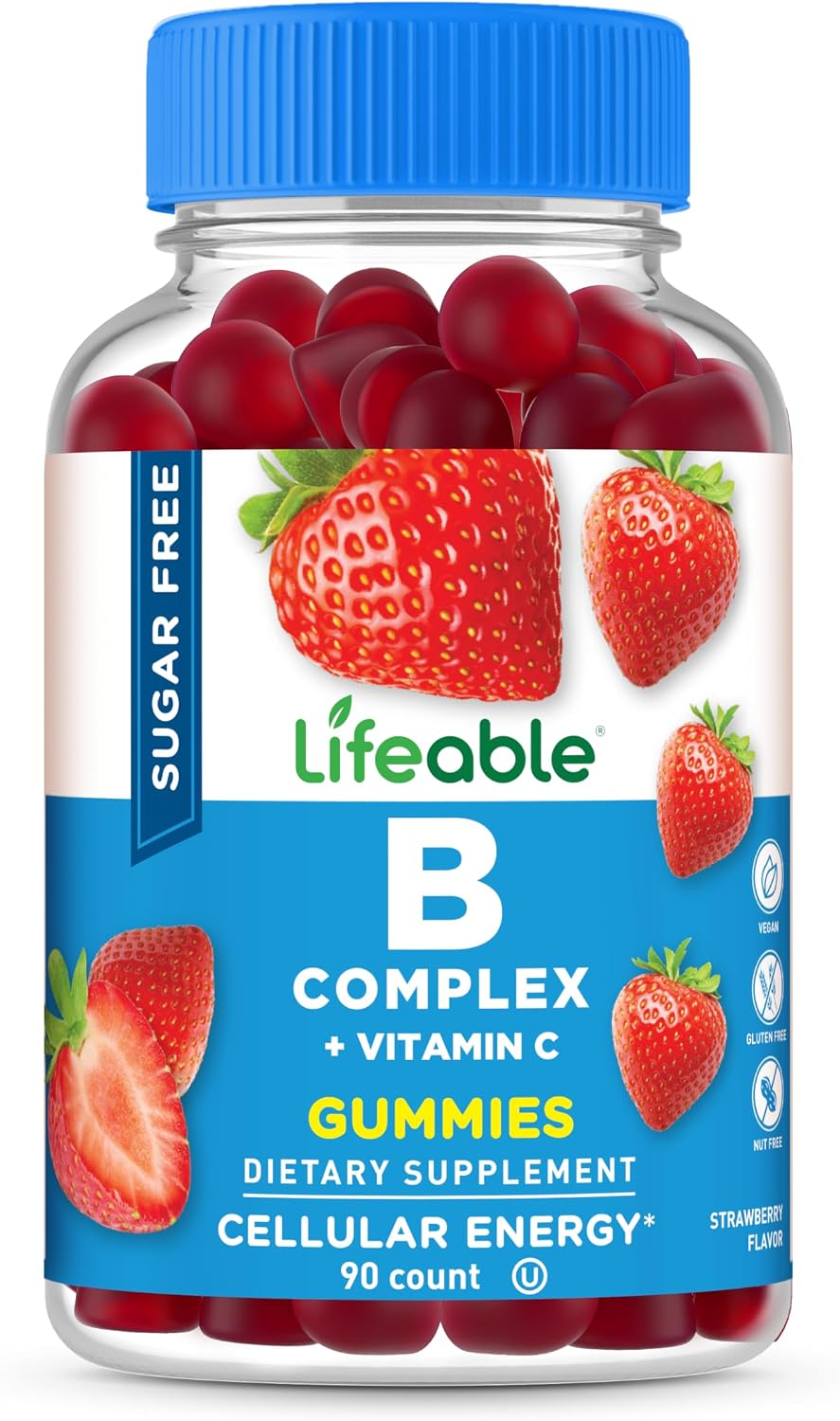 Lifeable Sugar Free Vitamin B Complex Gummies with Vitamin C – Energy and Nerve Support, 90 Gummies - görsel 1