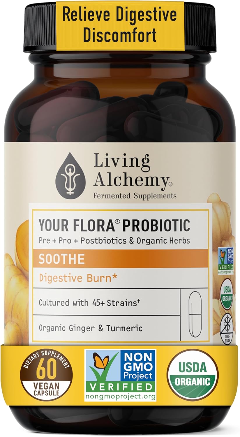 Your Flora Probiotic Soothe – Non-GM Probiotics with Fermented Soya, Ginger, & Turmeric for Gut Balance, Digestion & Support – 60 Capsules - görsel 1