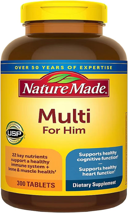 Nature Made Multivitamin for Him, Men's Multivitamin with No Iron, Daily Nutritional Support, 300 Tablets