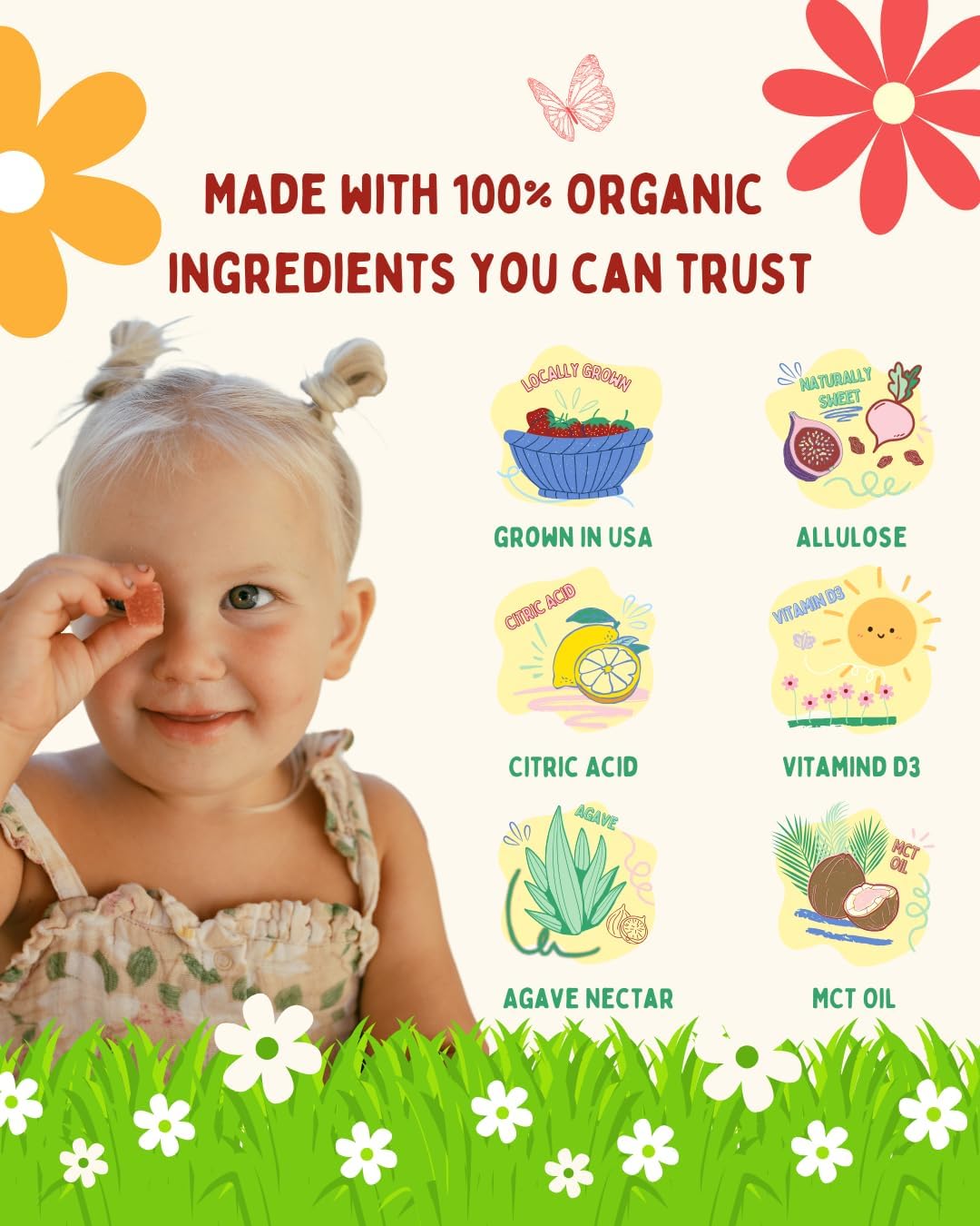 Krunchy Kids Vitamin D3 Gummies for Children 2+ – Clean Ingredients Strawberry Gummies, Vegan & Non-GMO, Low Glycaemic Vitamin D Supplement for Immune & Bone Support, 30 Count - görsel 6