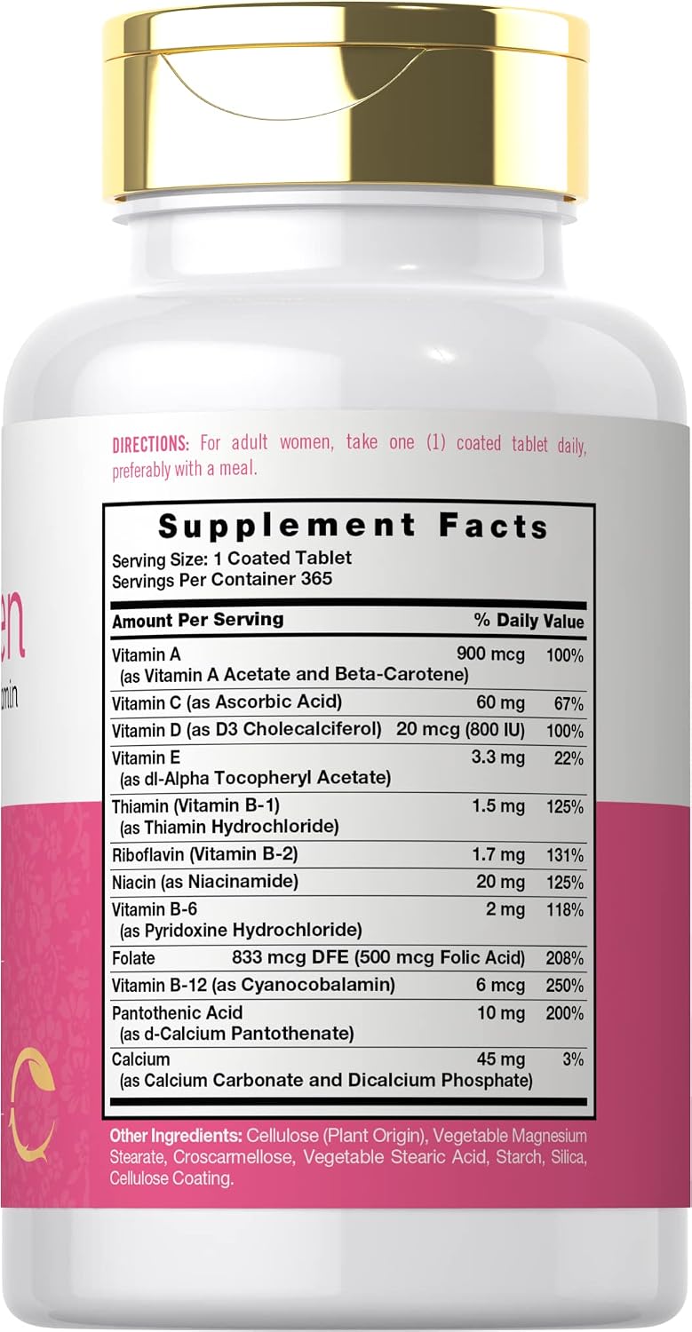 Carlyle Multivitamin and Multimineral for Women | 365 Tablets | Daily Supplement with Beta-Carotene, Folic Acid and Vitamin D | Non-GMO, Gluten-free - görsel 2