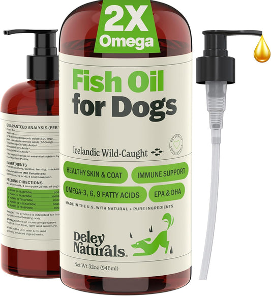 Deley Naturals Omega-3 Fish Oil for Dogs – High EPA & DHA, Wild-Caught Icelandic, 946 ml