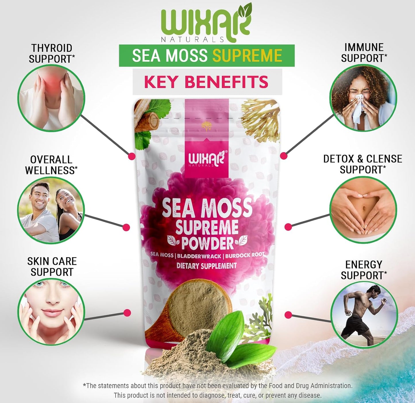 Wixar Wildcrafted Sea Moss Powder – Irish Moss, Bladderwrack & Burdock Root, 227 g - görsel 3