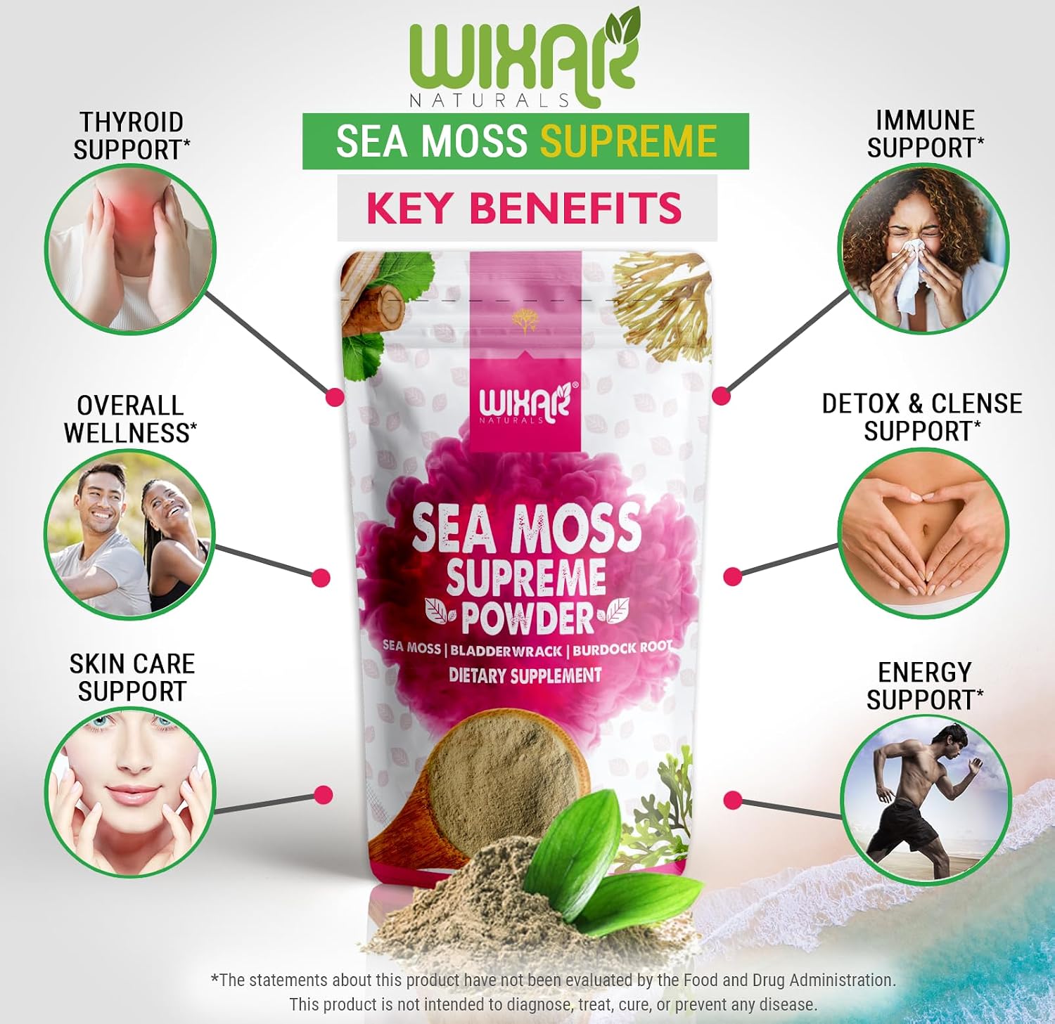 Wixar Wildcrafted Sea Moss Powder – Irish Moss, Bladderwrack & Burdock Root, 227 g - görsel 3