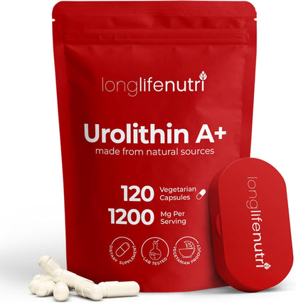 LongLifeNutri Urolithin A 1200mg – Postbiotic Food Supplement, 120 Vegan Capsules