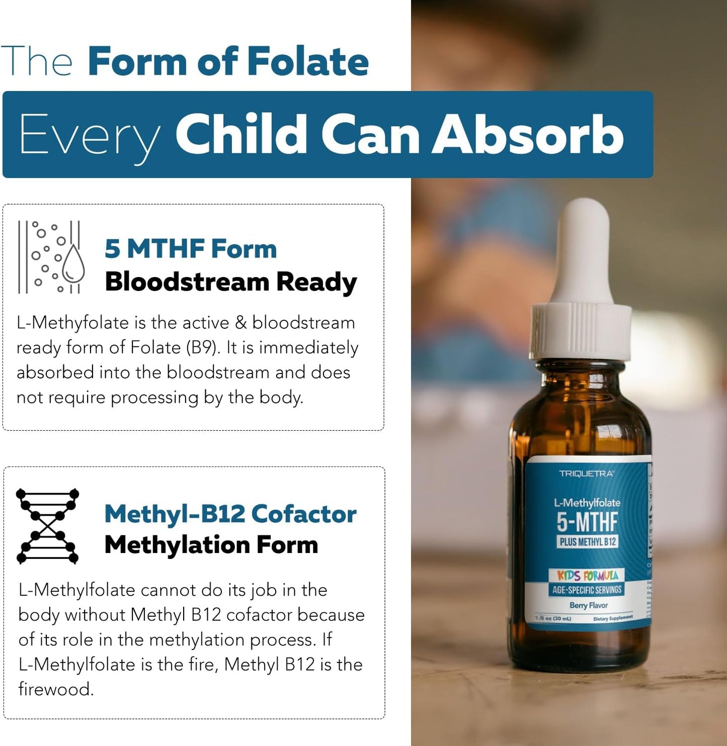 Organic Kids L-Methylfolate + Methyl B12 Cofactor - MTHFR Sublingual Form - 5-MTHF, Superior Form of Folate - Adjustable Dosage for All Ages - Mood, Behaviour, Cognition - Organic Berry Flavour, 30 ml - görsel 5