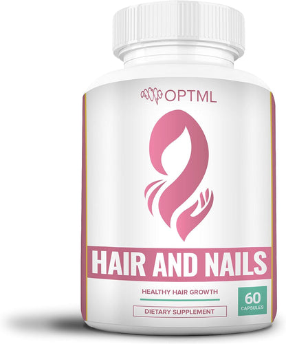 OPTML Hair and Nail Vitamins for Growth and Thickness, with Biotin, 60 Capsules