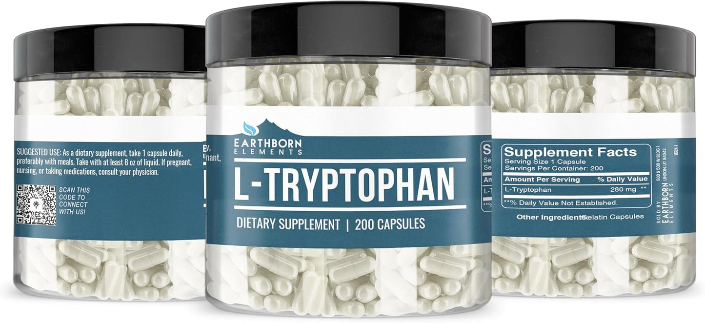 Earthborn Elements L-Tryptophan 200 Capsules, Pure & Undiluted, No Additives - görsel 4