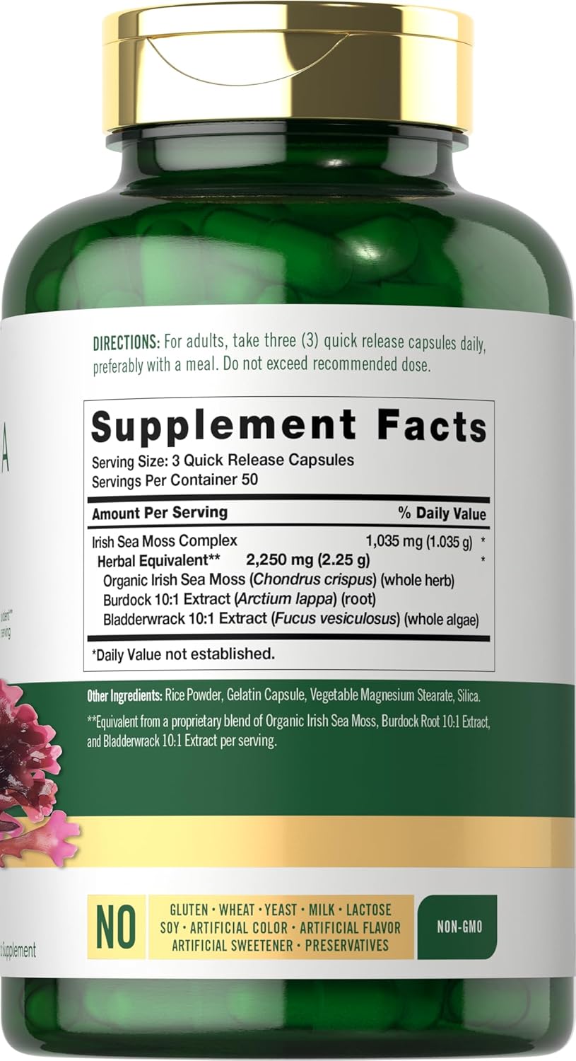 Carlyle Irish Sea Moss Capsules | 150 Count | Herbal Complex with Bladderwrack and Burdock Root | Non-GM & Gluten-free - görsel 2