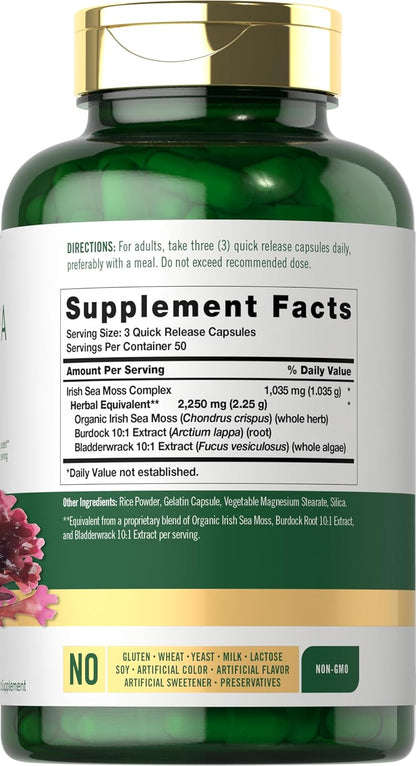 Carlyle Irish Sea Moss Capsules | 150 Count | Herbal Complex with Bladderwrack and Burdock Root | Non-GM & Gluten-free