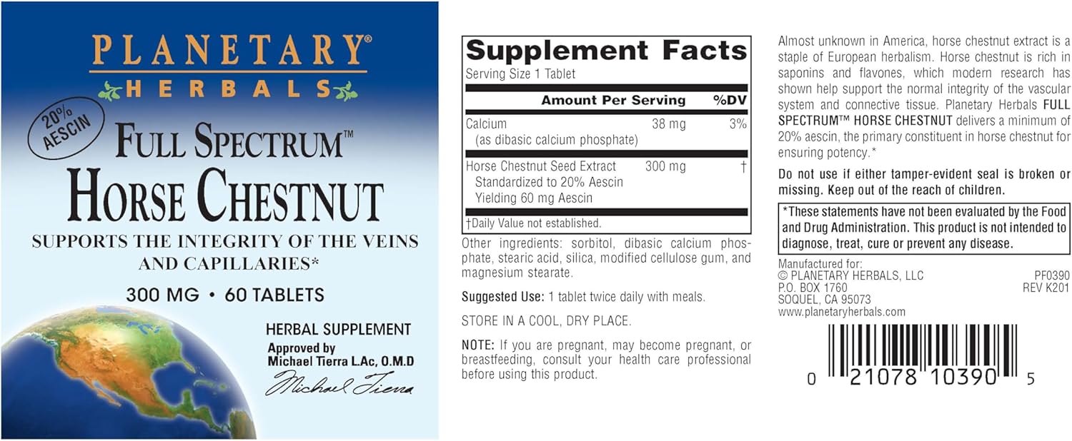 Planetary Herbals Full Spectrum Horse Chestnut, 500 mg – 60 Tablets - görsel 5