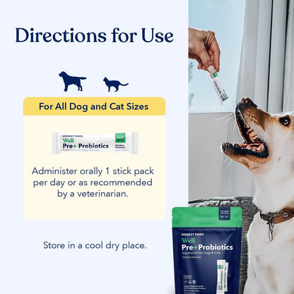 Honest Paws Probiotics for Dogs – Digestive & Immune Support Powder with Prebiotic, Chicken Flavour (30 Sticks)