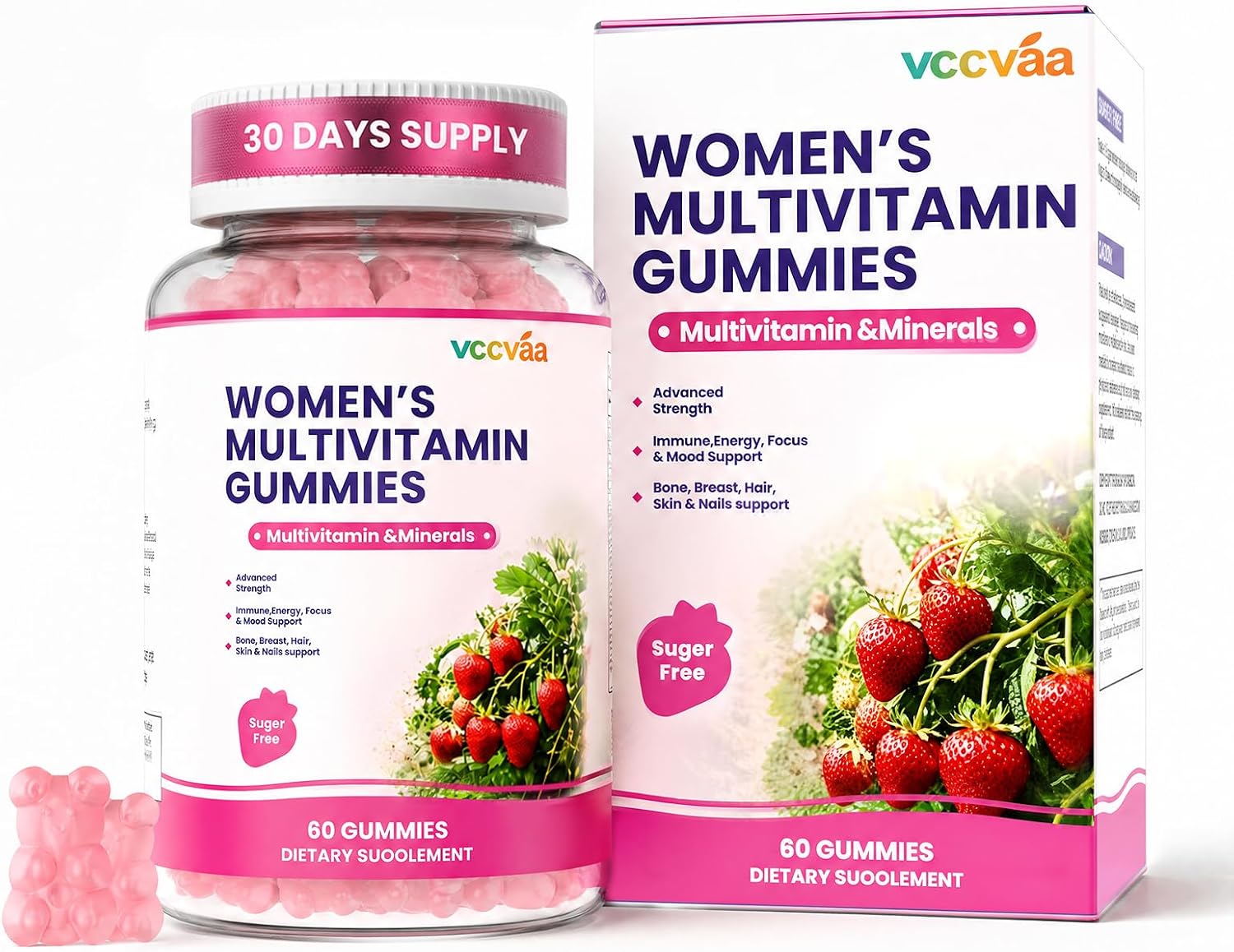 Vccvaa Sugar Free Multivitamin Gummies for Women 14+ with Iron, Inositol & Folate – 60 Count - görsel 1