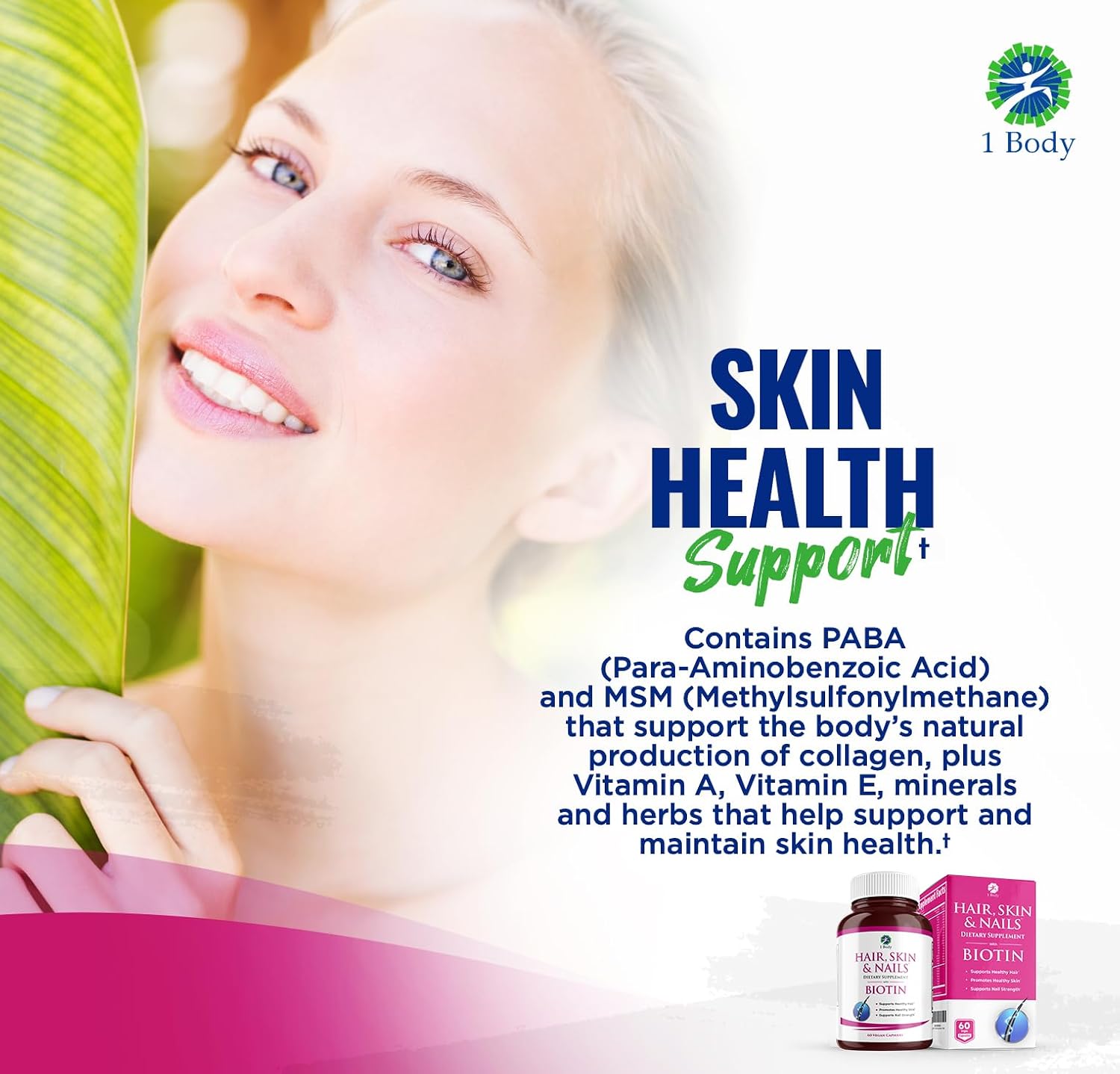 1 Body Hair, Skin & Nails with Biotin – Vegan Vitamins, 3-Pack - görsel 8