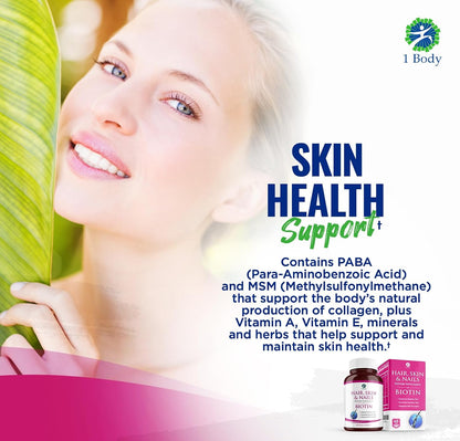1 Body Hair, Skin & Nails with Biotin – Vegan Vitamins, 3-Pack