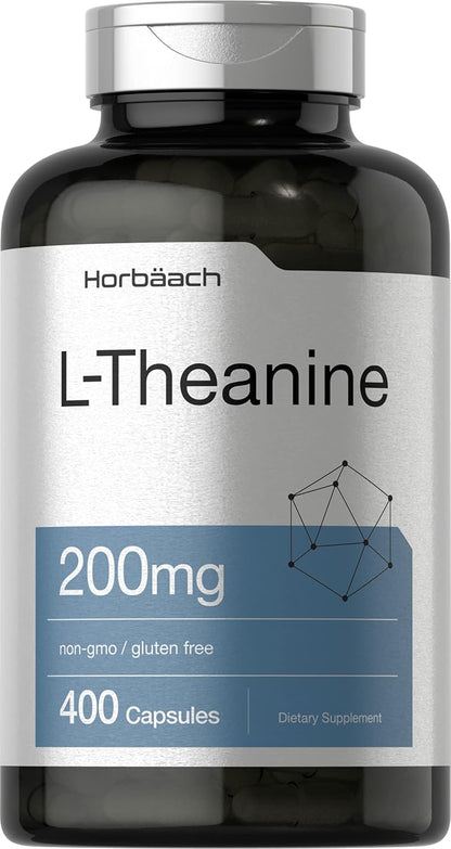 Horbäach L-Theanine | 200mg | 400 Capsules | Value Size | Non-GMO, Gluten-free Supplement