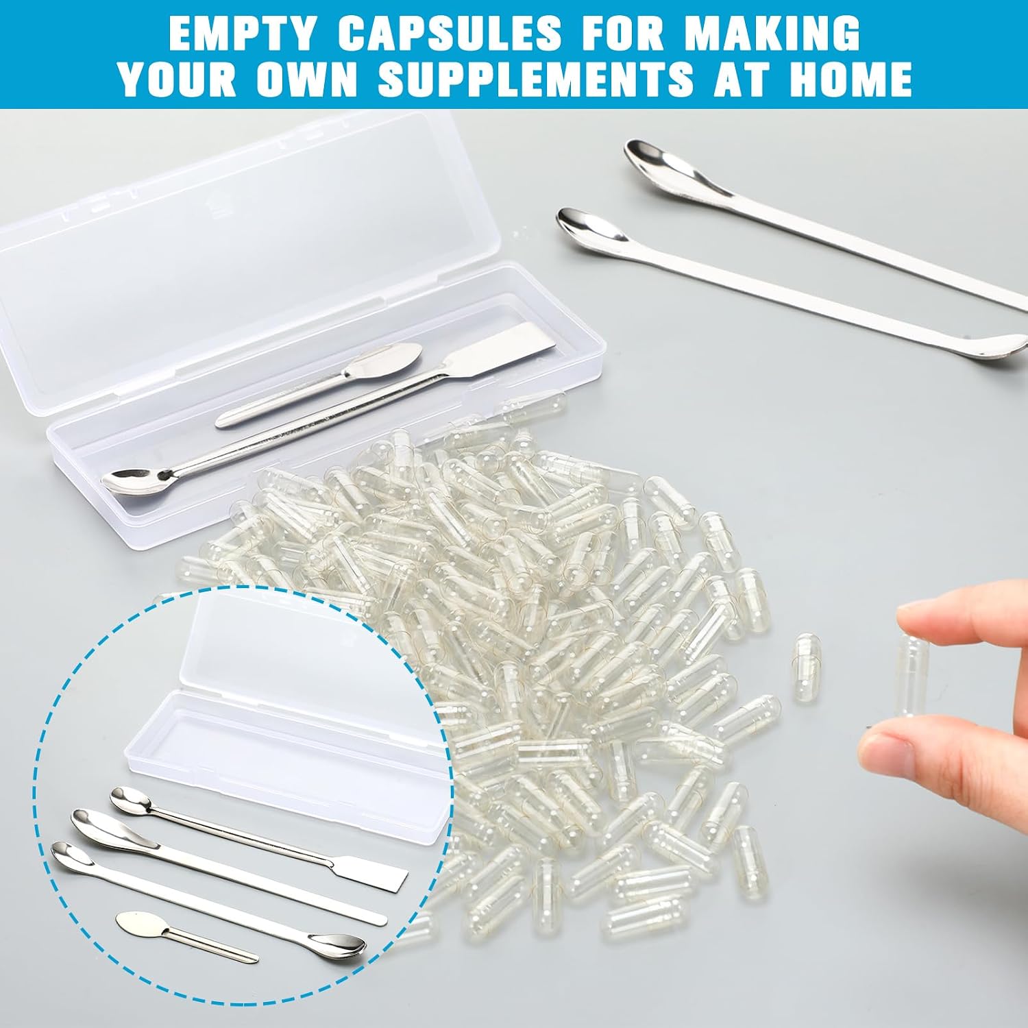 Timgle 2000 Count Empty Capsules with Lab Spoon Filling Kit - görsel 4