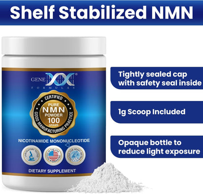 Genex Formulae Pure NMN Powder – 100g, Instant Dissolve, Non-Synthetic, PVP-Free
