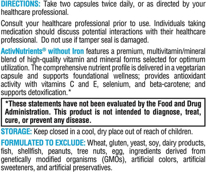 XYMOGEN ActivNutrients without Iron - No Iron Multivitamin for Wellness Support - 60 Count
