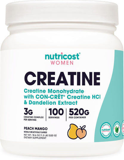 Nutricost Creatine Monohydrate Powder for Women - Peach Mango Flavour, 50 Servings