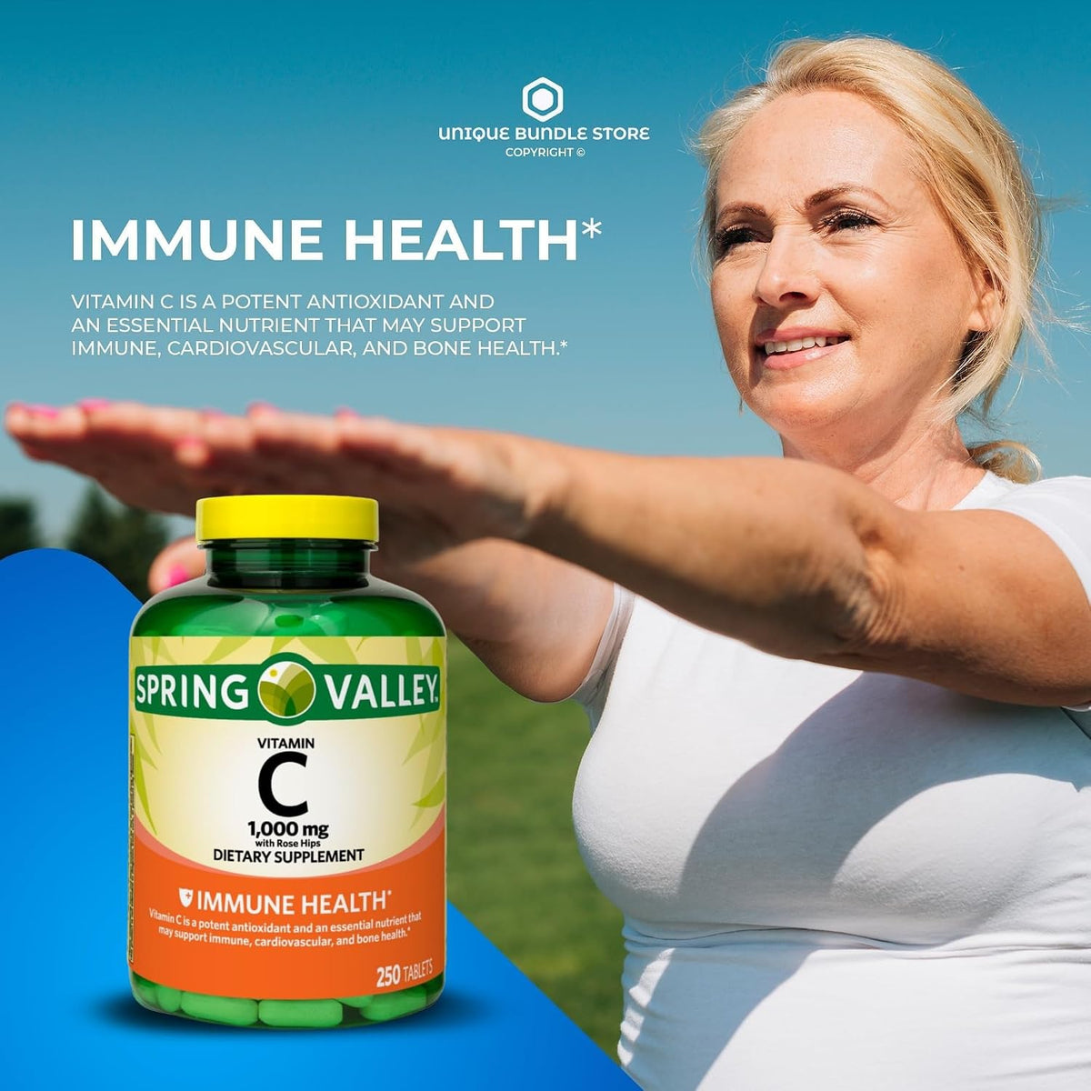 Vitamin C 1000mg with Rose Hips – 250 Tablets per Bottle, High Strength Daily 1,000 mg Vitamin C with 8 mg Rose Hips per Tablet, Long Supply Supplement (Pack of 3) - görsel 2