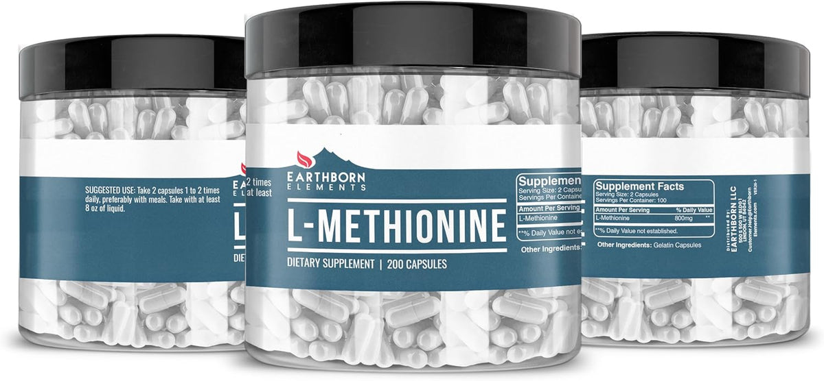 Earthborn Elements L-Methionine, 200 Capsules – Pure & Undiluted, No Additives - görsel 4