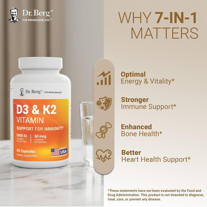 Dr. Berg Maximum Strength 7-in-1 Vitamin D3 K2 5000 IU – 60 Capsules