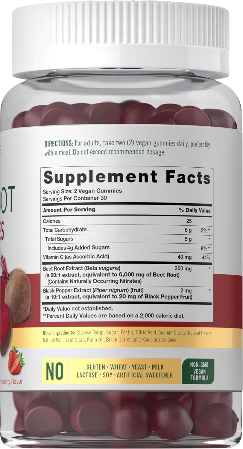 Carlyle Beet Root Gummies - 60 Count with Vitamin C & Black Pepper, Strawberry Flavour, Vegan & Non-GMO - görsel 2