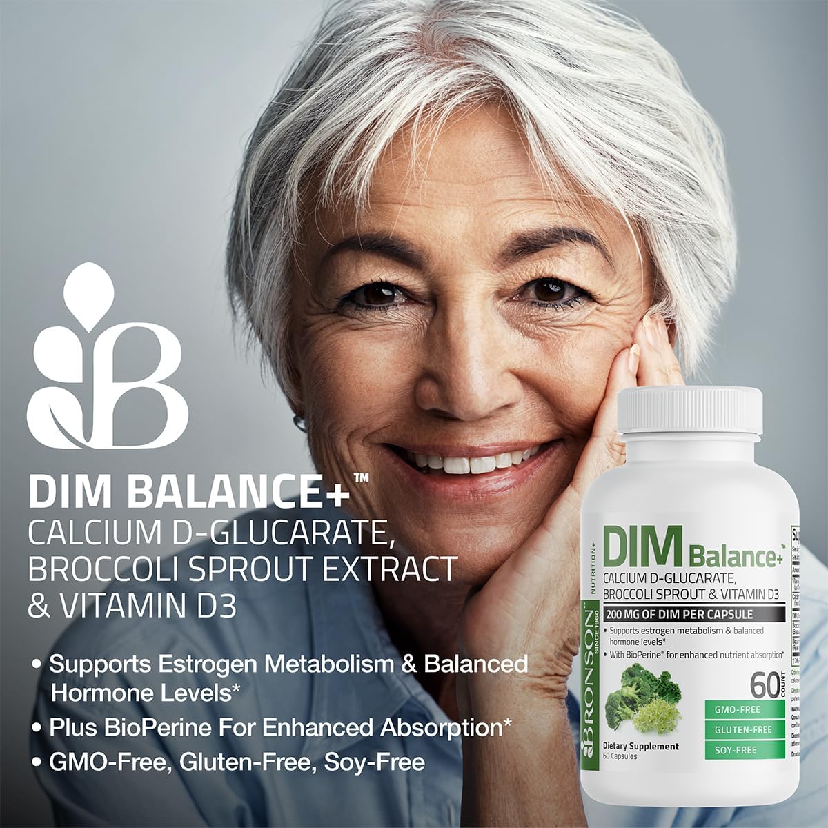 Bronson DIM Balance+ - Food Supplement with DIM, Calcium D-Glucarate, Broccoli Sprout & Vitamin D3 (60 Vegetarian Capsules) - görsel 4