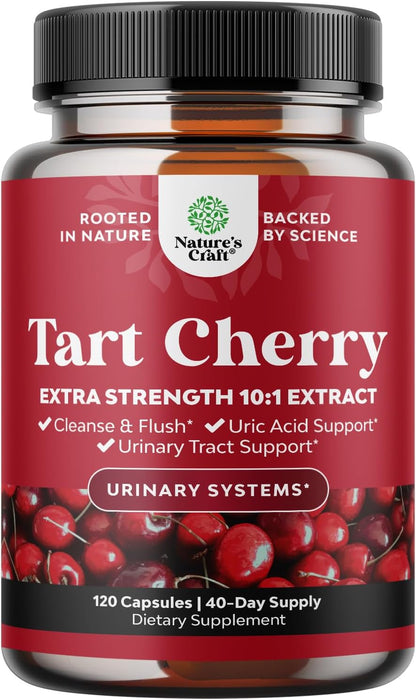 Extra Strength Tart Cherry Capsules - Tart Cherry Extract for Uric Acid and Kidney Support - Fruit Extract Supplement for Urinary Tract Health & Joint Care - 120 Capsules
