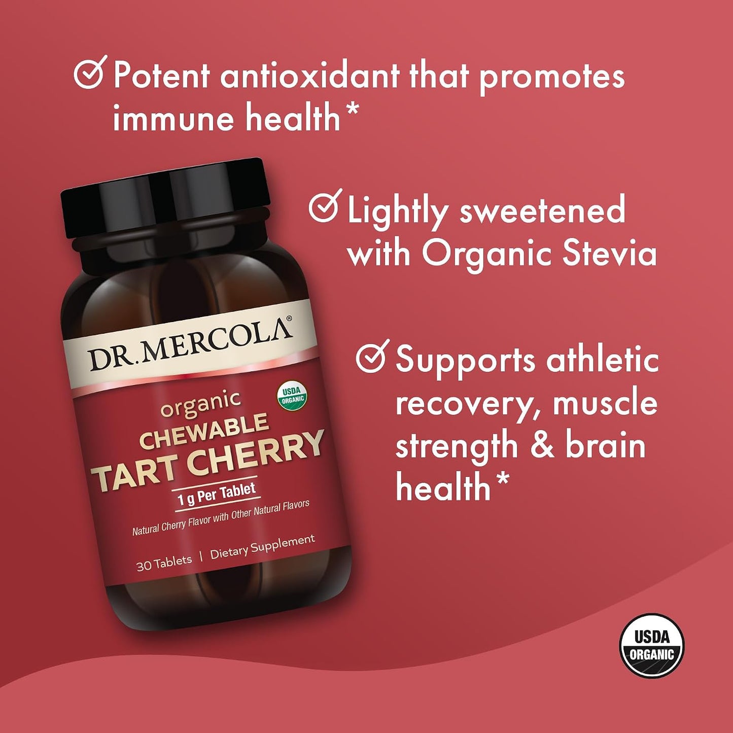 Dr. Mercola Organic Chewable Tart Cherry - Antioxidant Support - 30 Chewable Tablets - görsel 4