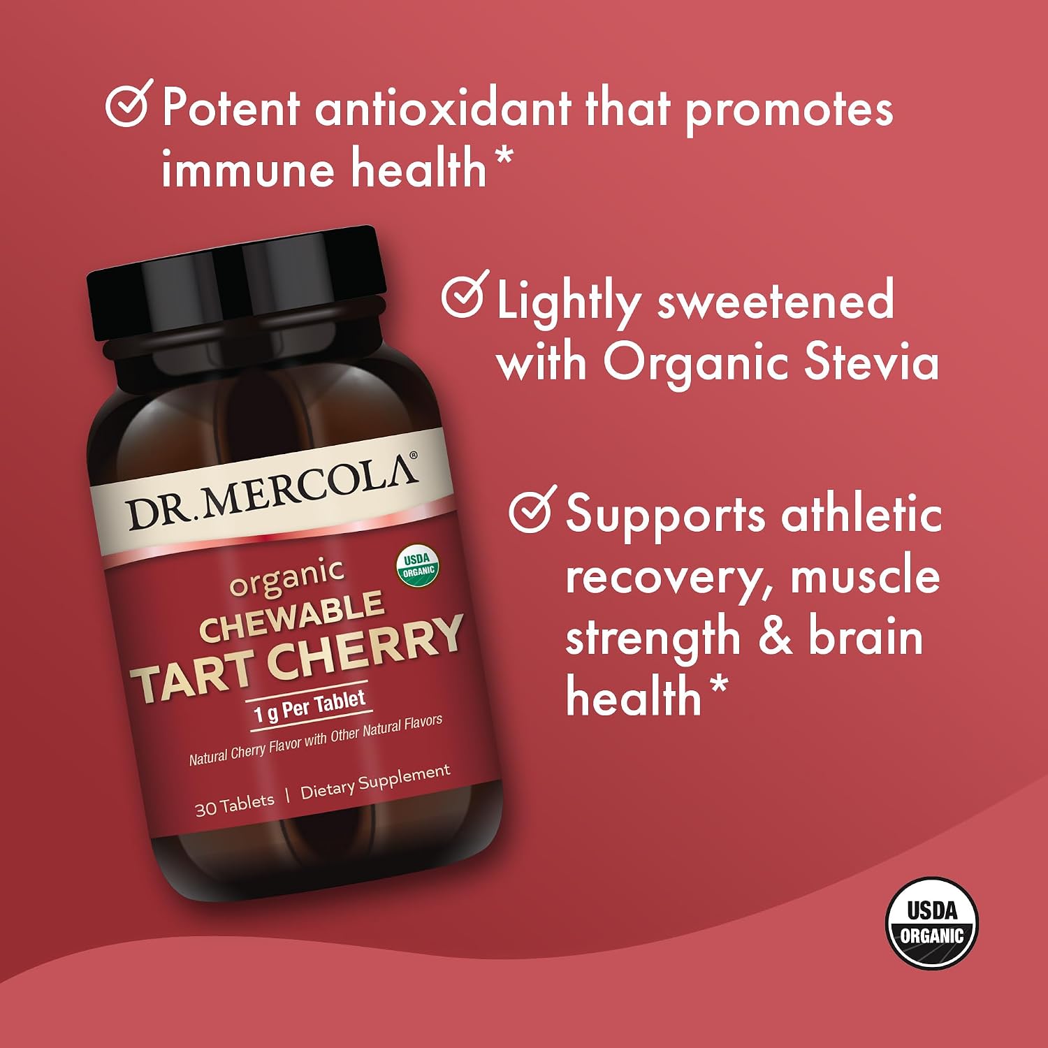 Dr. Mercola Organic Chewable Tart Cherry - Antioxidant Support - 30 Chewable Tablets - görsel 4