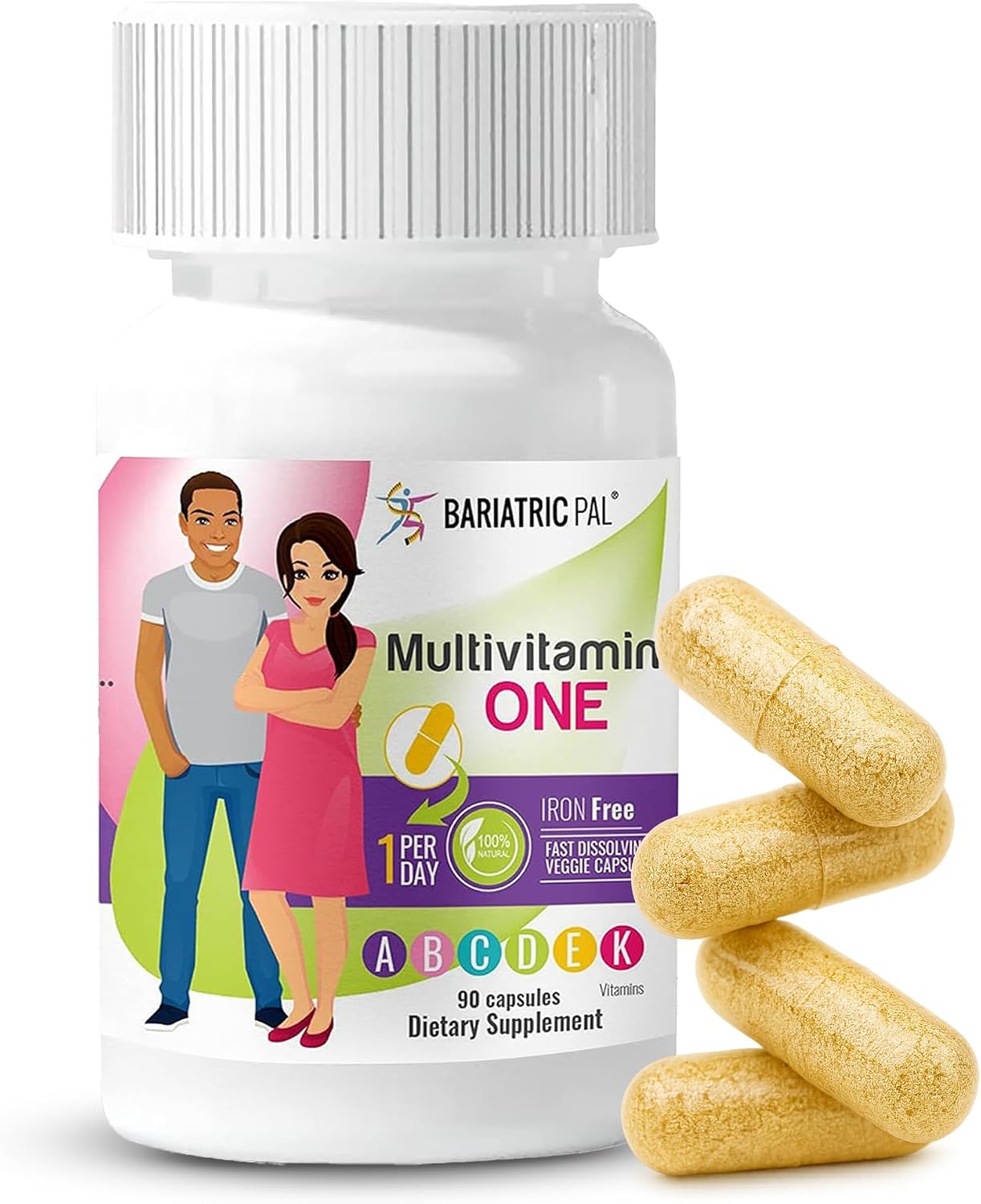 BariatricPal Multivitamin ONE - 1 per Day Bariatric Multivitamin Capsules, Iron Free, 90 Capsules (3 Month Supply) - görsel 1