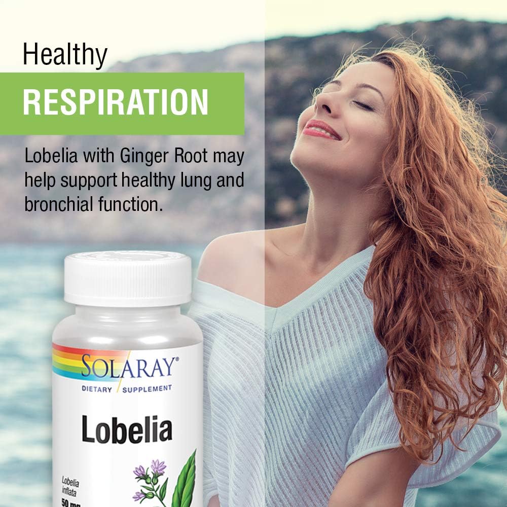 SOLARAY Lobelia Aerial 50mg – Respiratory & Bronchial Support with Ginger Root | Non-GMO & Vegan | 100 VegCaps - görsel 3
