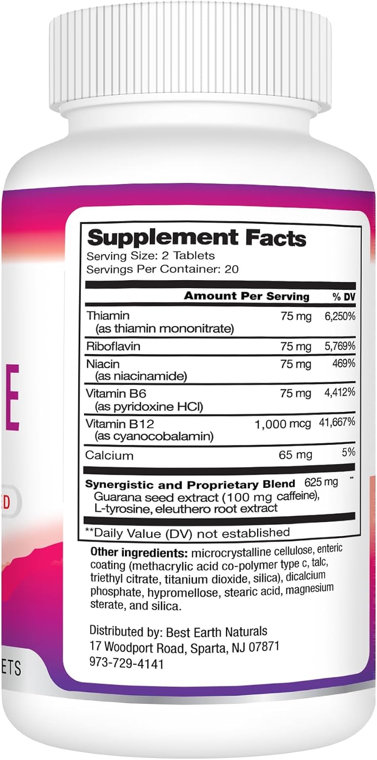 Best Earth Naturals Time Release Caffeine with L-Tyrosine, Vitamin B6, Vitamin B12, Thiamin & More - Energy Supplement for Men and Women - 40 Tablets - görsel 4