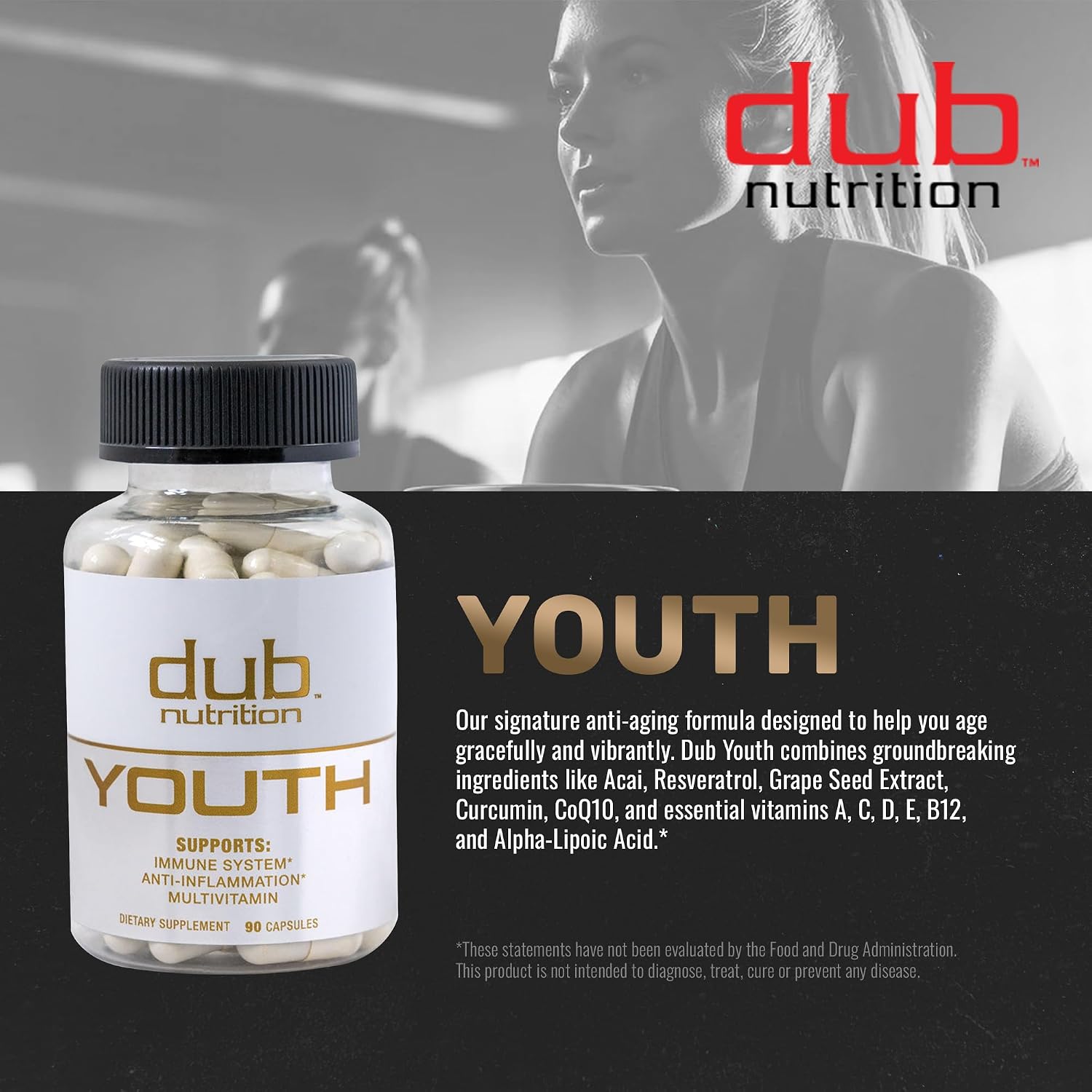 Dub Nutrition Youth - Formula with Acai, Resveratrol, Curcumin, Vitamins A, C, D, E, B12, and CoQ10 - Supports Immunity and Mobility - 90 Capsules - görsel 4