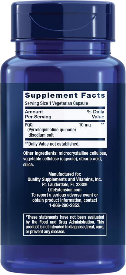 Life Extension PQQ Caps 10 mg – Mitochondrial Energy Support – 60 Vegetarian Capsules