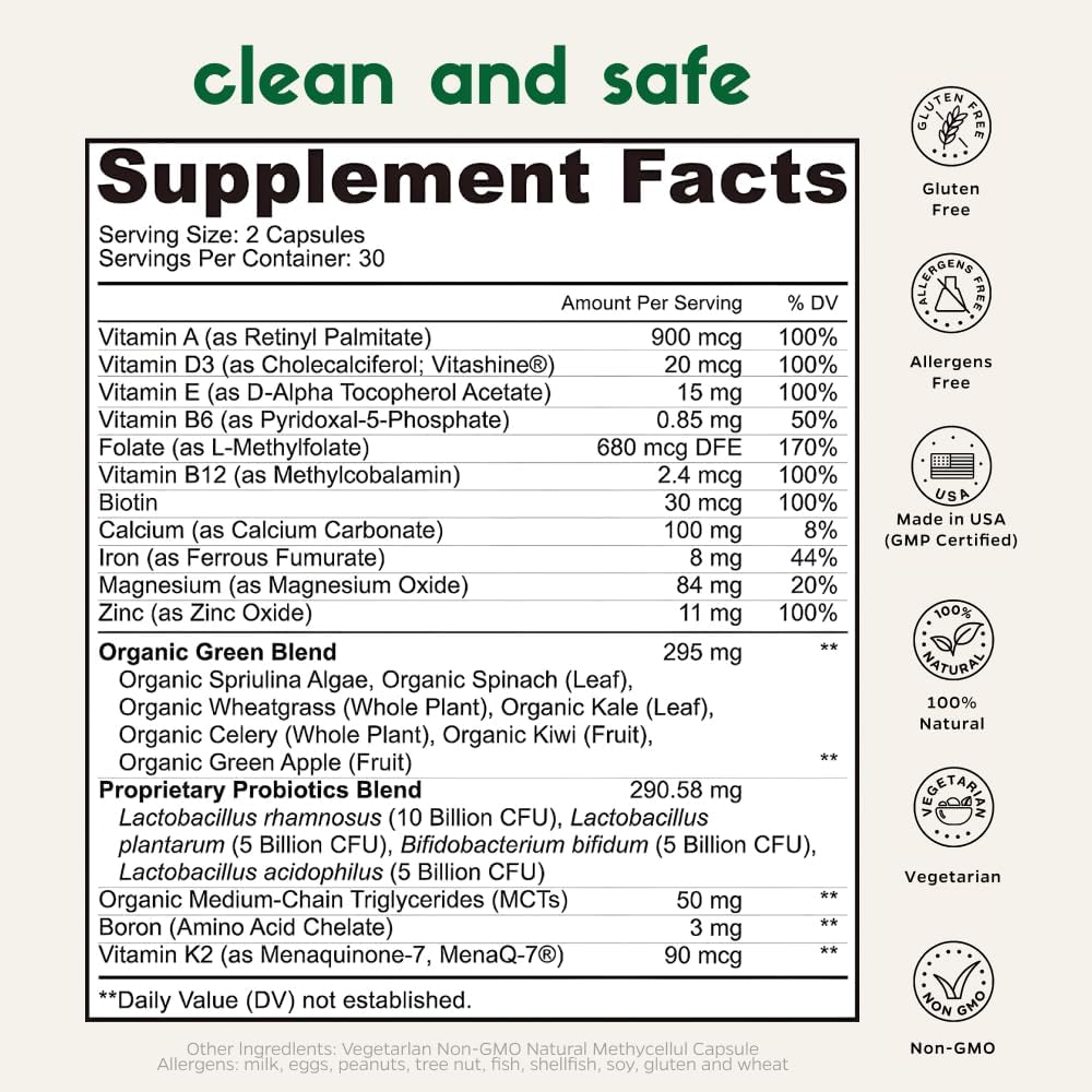 Zenkgo Women's Multivitamin with 25 Billion Probiotics & Organic Greens – Daily Whole Food Supplement for Active Women – – Image 9