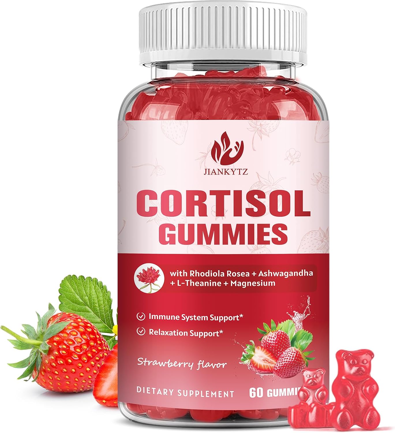 Cortisol Gummies for Women with Ashwagandha, Rhodiola Rosea, L-Theanine, Magnesium, Vitamin D3 for Sleep Support, Balanced Cortisol, Vegan, 60 Gummies - görsel 1