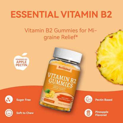 2 Pack Vitamin B2 Gummies – Chewable Riboflavin 400mg with Magnesium – 120 Counts