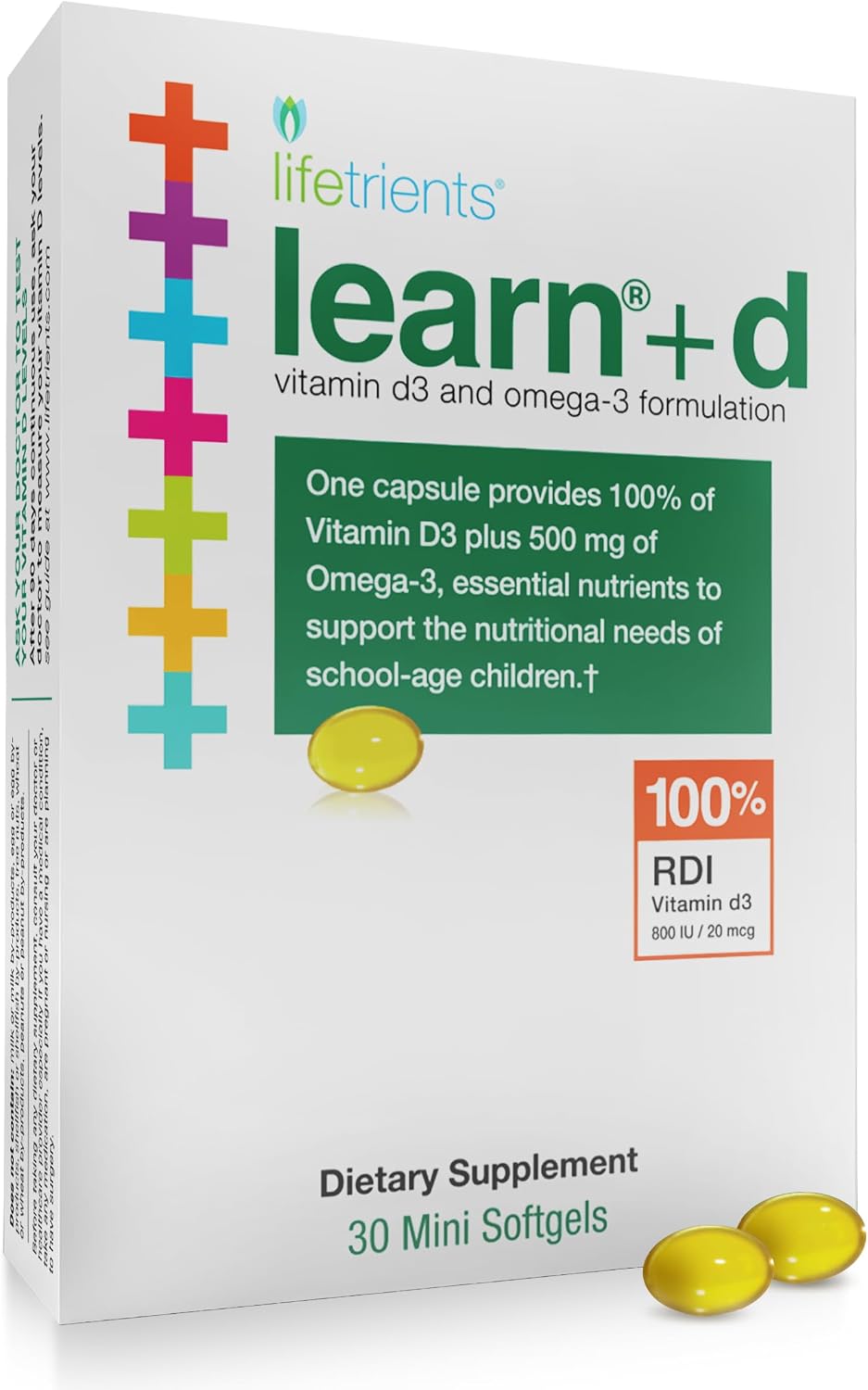 Lifetrients Learn+D — Vitamin D3 & Omega-3 Formulation — 30 Mini Soft gel capsules — Children's Bone Health, Immune Support & Brain Nutrition - görsel 1