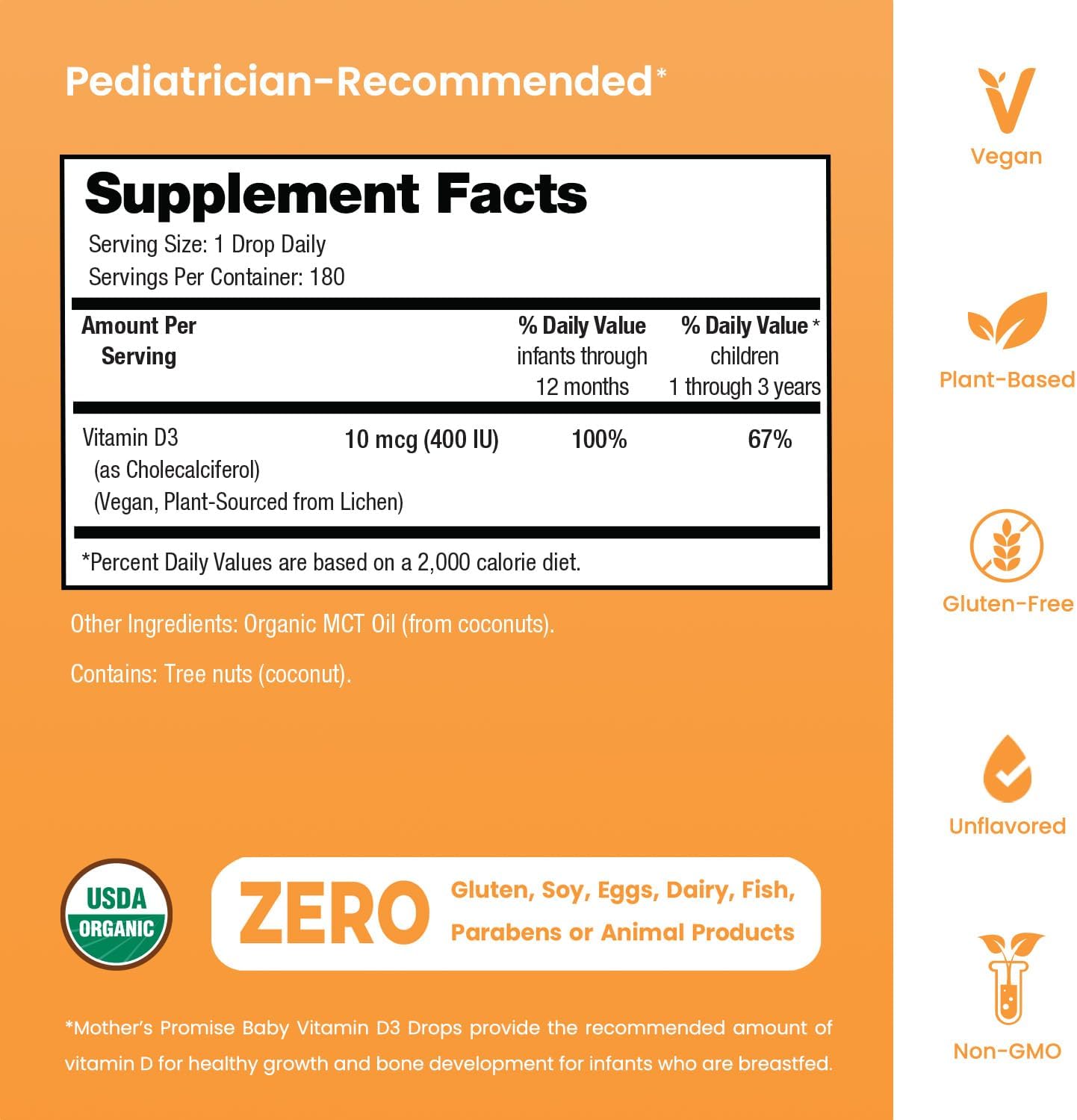 Mother's Promise Organic Baby Vitamin D Drops | 100% Plant Based | Healthy Growth & Bone Development | Age New-born+ | 180 Servings | Baby Vitamin D3 Liquid for Infants & Toddlers | 400 IU for Babies - görsel 4