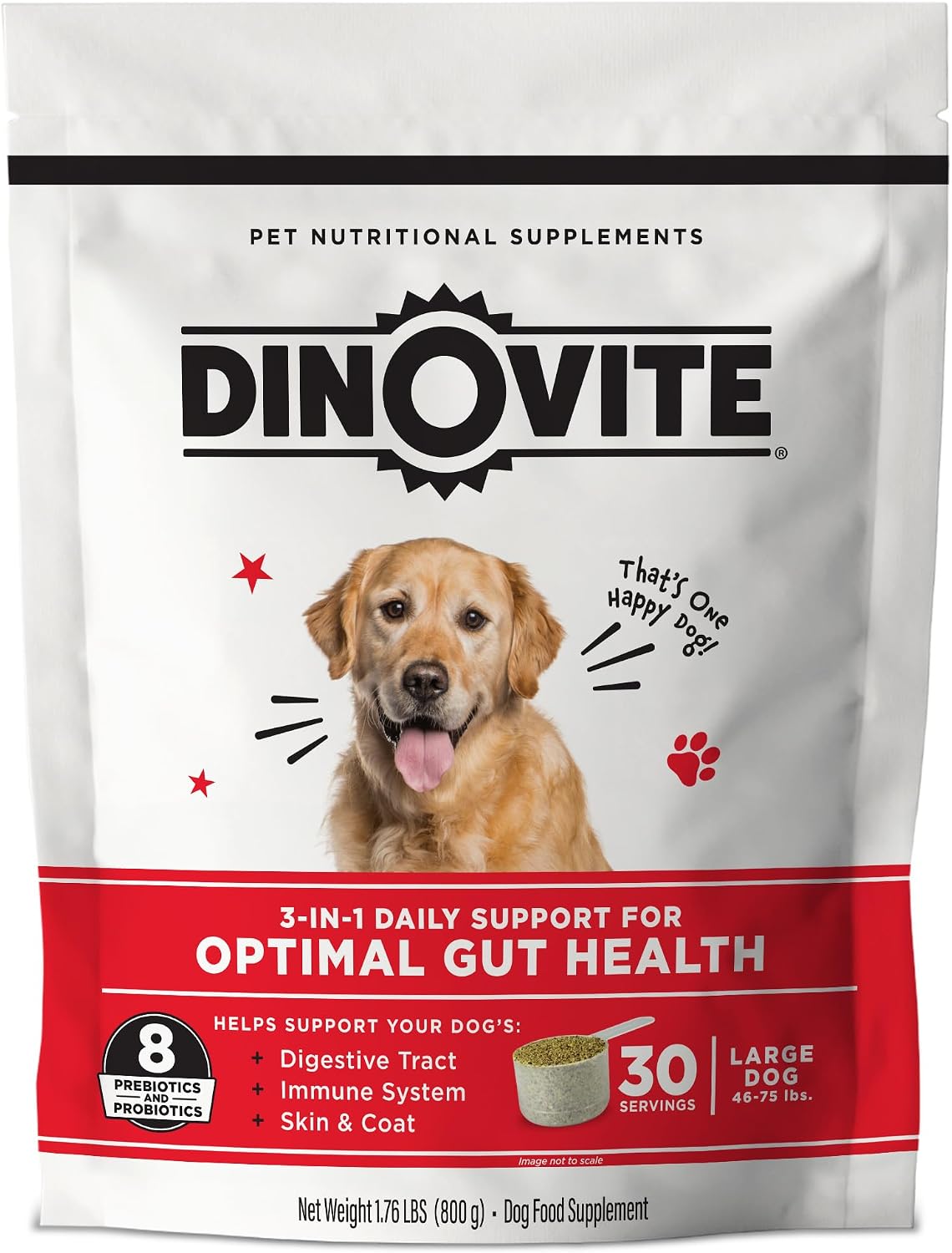 Dinovite Probiotics for Dogs, Probiotic Powder Food Topper for Large Dogs (20 kg+), Daily Digestive Health & Skin Support with Omega-3s, 30 Servings - görsel 1