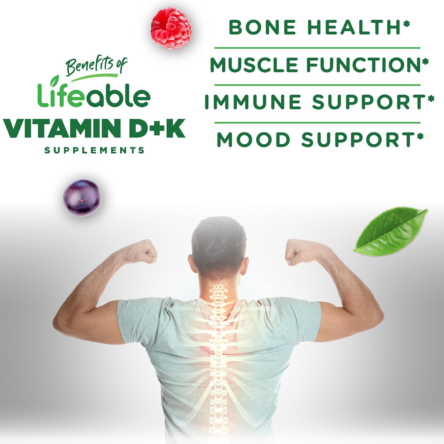 Lifeable Vitamin D3 K2 Gummies for Adults – Strawberry Flavour, 60 Gummies - görsel 3