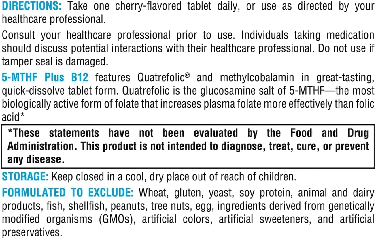 XYMOGEN 5-MTHF Plus B12 - Biologically Active Folate & Methyl B12 Supplement - for Methylation & Nervous System Support - Gluten-Free - Cherry Flavour - 30 Quick-Dissolve Tablets - görsel 5