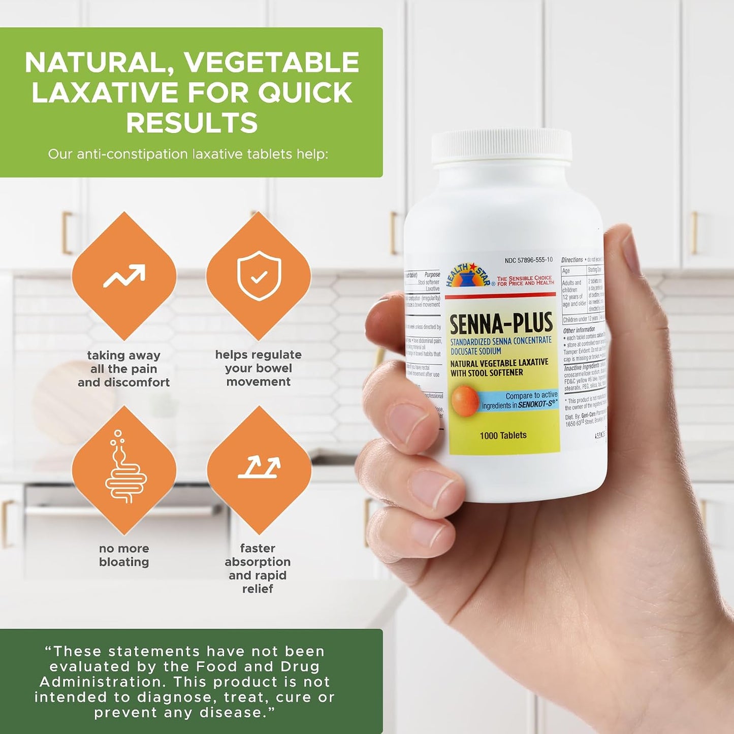 Health Star Senna Plus Laxative & Stool Softener Tablets, 1000 Tablets - görsel 4