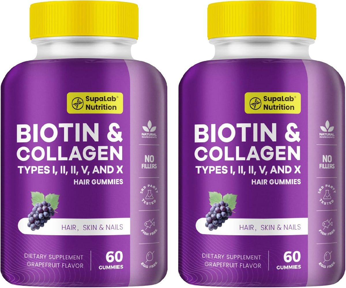 Biotin with Collagen Gummies for Skin, Hair, Nails, Joints & Bones Health – Grapefruit Flavour, 120 Gummies - görsel 1