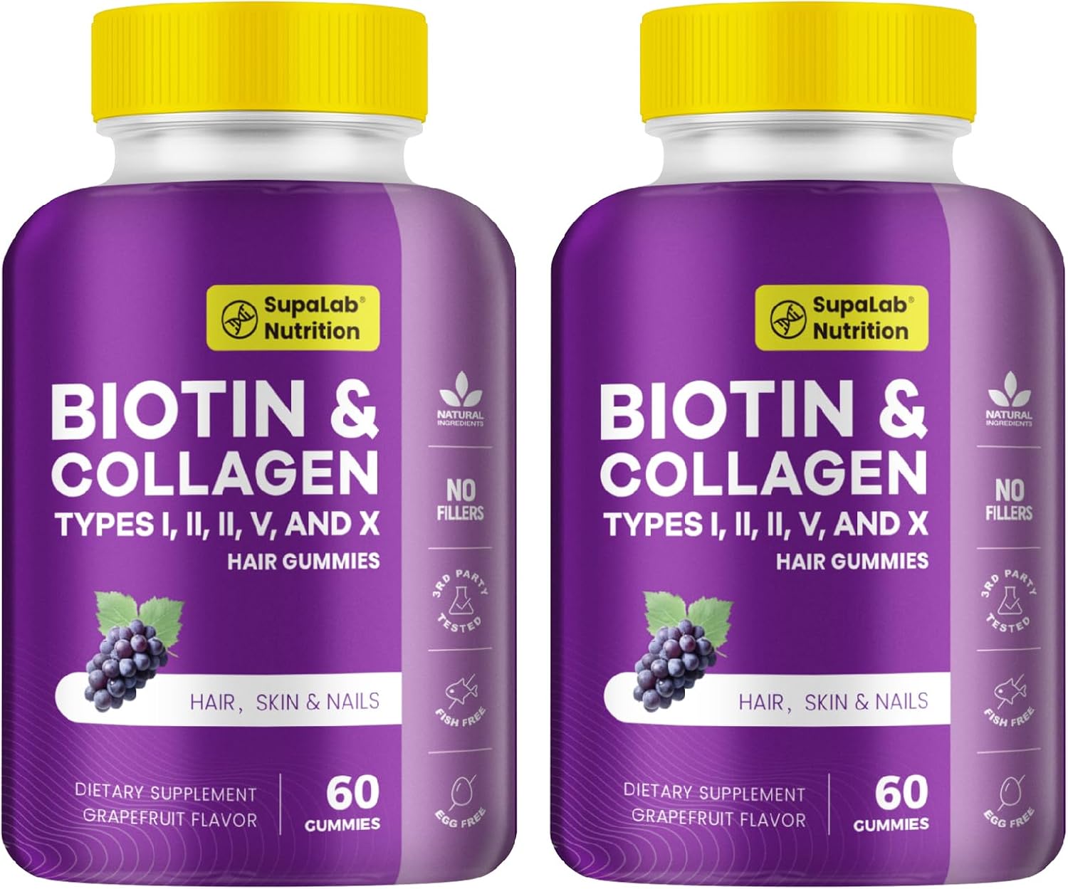 Biotin with Collagen Gummies for Skin, Hair, Nails, Joints & Bones Health – Grapefruit Flavour, 120 Gummies - görsel 1