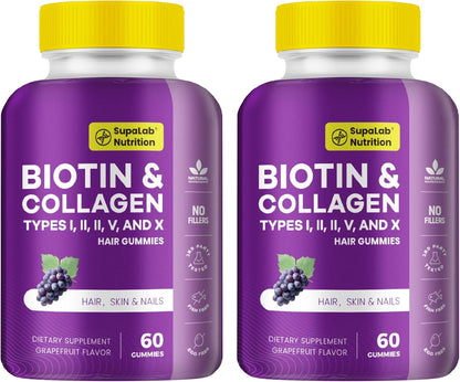 Biotin with Collagen Gummies for Skin, Hair, Nails, Joints & Bones Health – Grapefruit Flavour, 120 Gummies